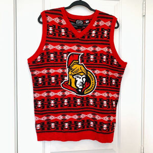 NHL Ottawa Senators Ugly Sweater Vest Knit Aztec Hockey Red Black Christmas L